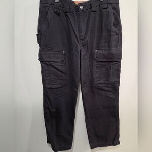 Duluth Trading Co Black Cargo Work Pants 38x30 Relaxed Fit 100% Cotton